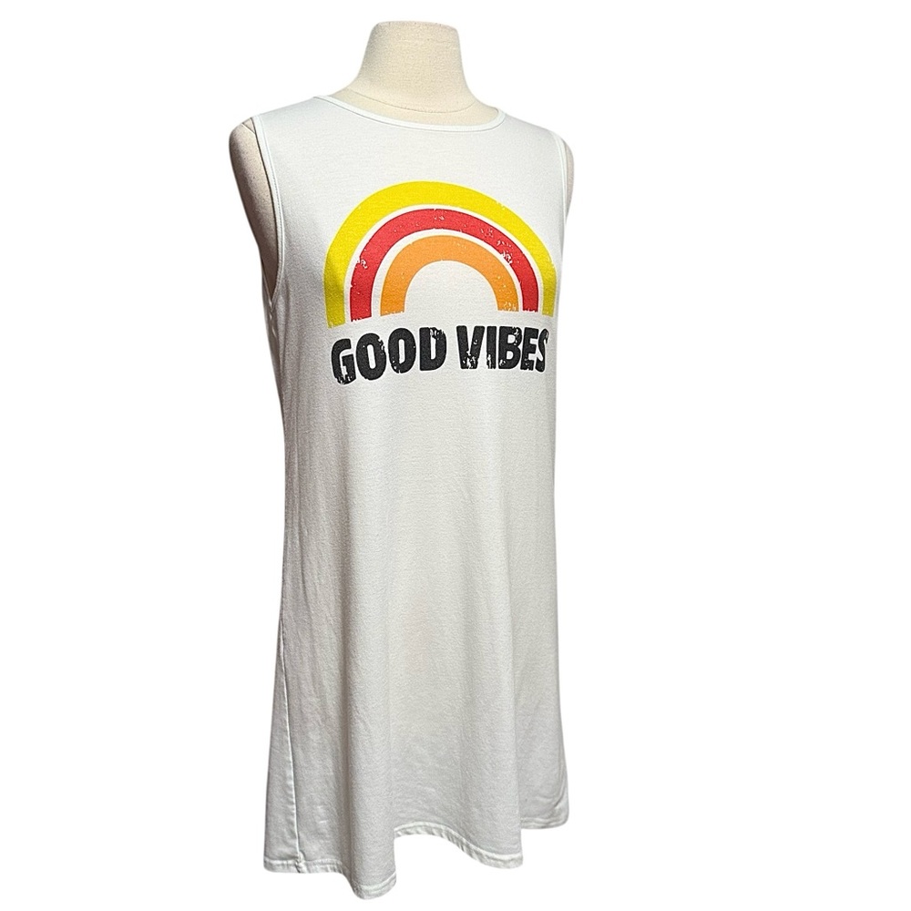 Good Vibes White Rainbow Sleeveless Tank Dress Size Small NWOT